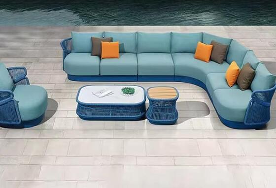 Hot Sale Outdoor Sofa Set with Aluminum Frame and UV Resistant Rope Designed for Weather Resistance and Outdoor Comfort