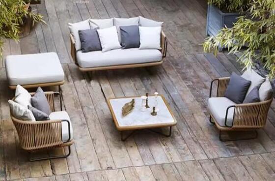 Hot Sale Outdoor Furniture Set 5 Pieces Weather Resistant UV Resistant Rope Durable Aluminum Frame Ideal for Gardens Courtyards Villas