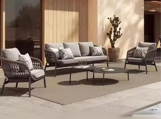 Hot Sale Outdoor Furniture Set 4 Pieces Weather Resistant UV Resistant Rope Durable Aluminum Frame Ideal for Gardens Courtyards Villas