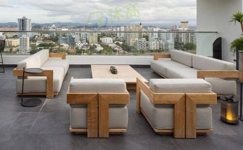 Teak wood Courtyard Hotel Park Use outdoor sofa set European Style with weather resistant outdoor furniture