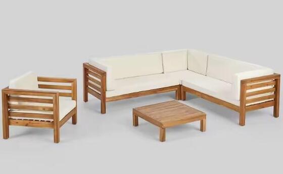 Luxury Garden Corner Couch Villa Terrace Solid Teak Wood Sectional Sofa Set
