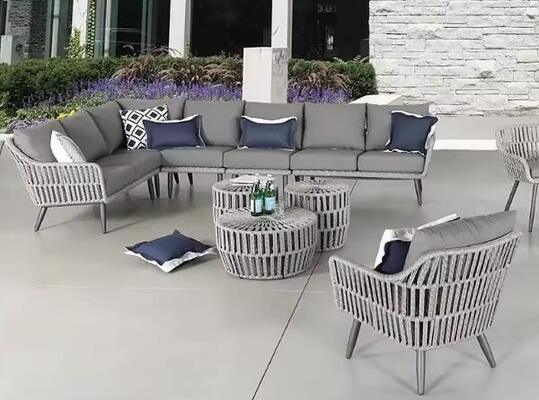 Factory Wholesale Woven Sofa Set Outdoor Sectional Polyester Grey Patio Lounge Set Weave Outdoor Furniture Rope Garden Sofa Set