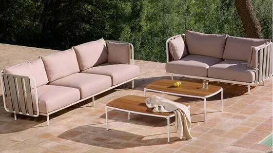 Luxury Garden Furniture Sofa Set Teak Top Fabric Patio Furniture Sofa Set