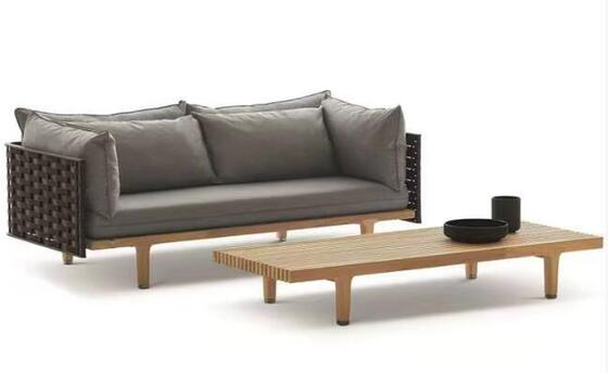 Modern Style Teak Wood Garden Sofa Chair Waterproof Fabric Outdoor Furniture with Rope for Hotels and Villas