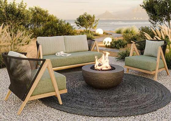 Rope sofa Factory Direct Villa Courtyard Luxury Teak Wood Garden Sofa Set Outdoor Furniture