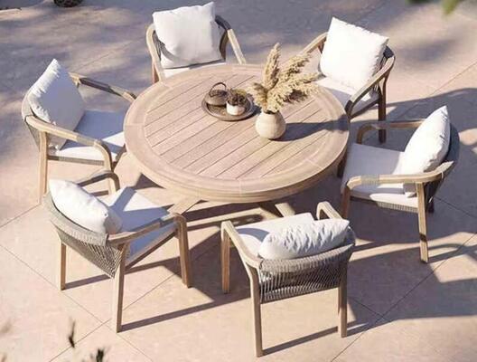 Rope Wicker Rattan Round Dining Table Chair Set Waterproof UV Resistant for Outdoor