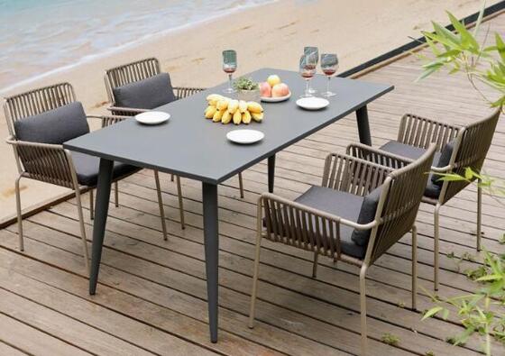 Rope Aluminum Outdoor Dining Table Set 6 Seater Dining Table and Chair Set