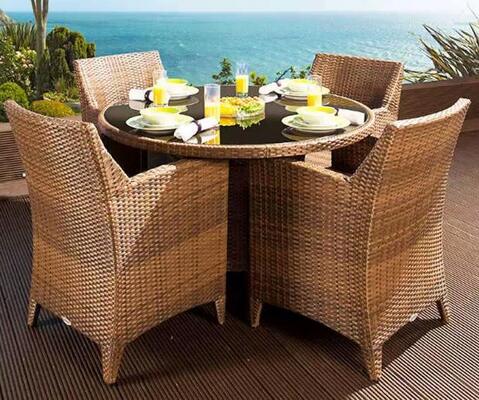 Outdoor dining set 4pcs chairs crafted with weather resistant rattan rope and aluminum frame designed for garden courtyard villa and patio outdoor