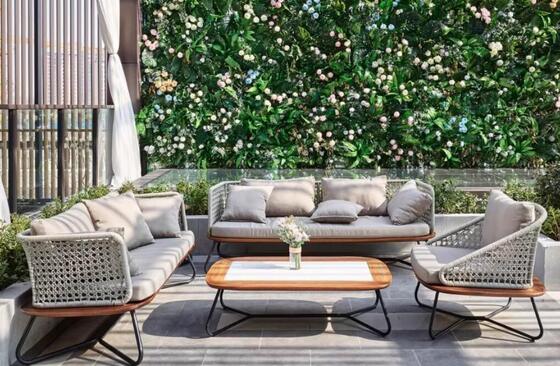 Outdoor Furniture 4Pieces Weather Resistant UV Resistant Rope Durable Aluminum Frame Ideal for Gardens Courtyards Villas