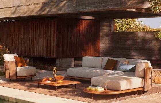 Rope Aluminum Teak wood Patio Sofa Set Weather Resistant Gardens