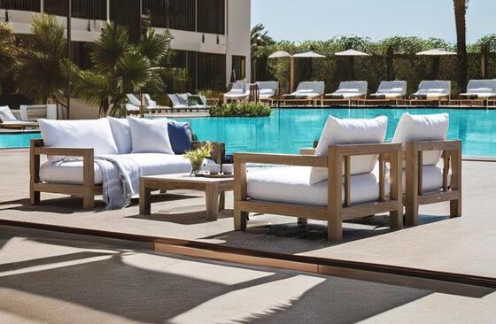 Eco friendly outdoor sofa set with weather resistant teak wood perfect for outdoor garden furniture