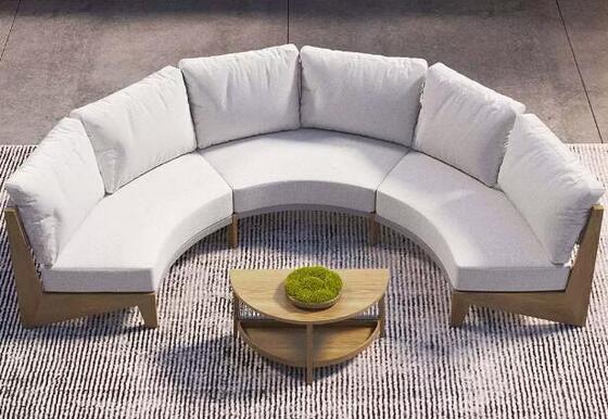Teak wood garden sofa set weather resistant half round shape