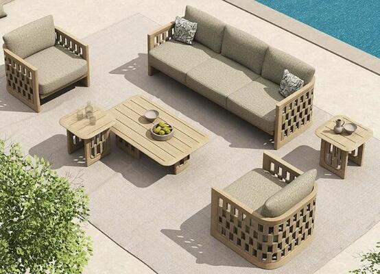 L shape Teak sofa set outdoor or indoor use high density sponge