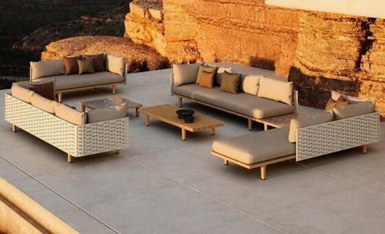 Teak wood Aluminum Rope garden sofa set high density sponge