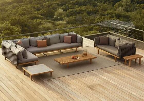 Teak wood Aluminum Rope garden sofa set high density sponge