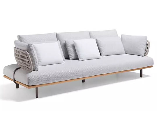 L shape Teak Aluminum Rope patio sofa set high density sponge