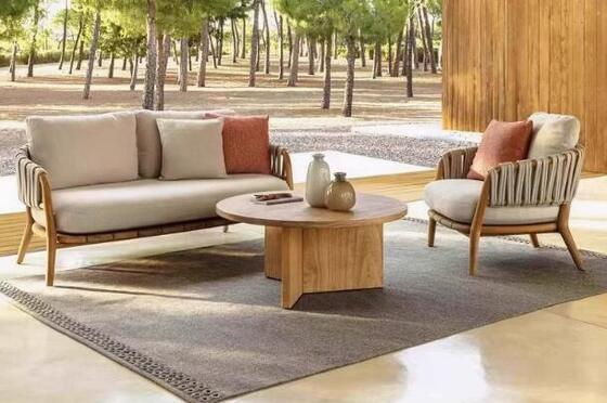 4 Seaters Teak wood patio sofa set high density sponge