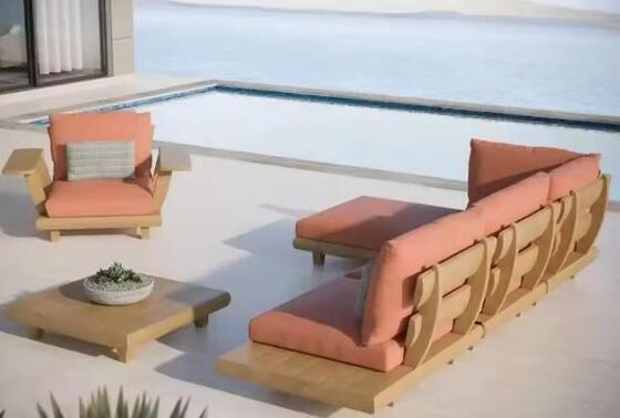 Teak Wood Outdoor Sectional Lounge Furniture Sofa Set high density sponge