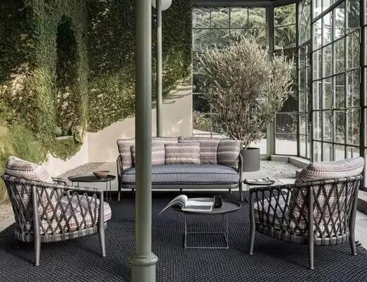 All Weather Rope Outdoor Sofa Garden Patio Furniture Modern Aluminum Frame