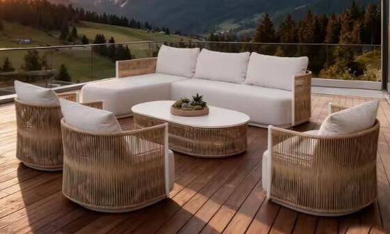Waterproof Lounge Couch Beige Luxury Modern Aluminium Outdoor Furniture Sectional Sofa Set For Courtyard