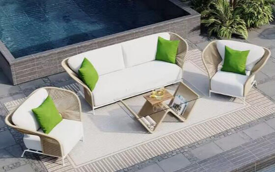 Rope-Woven Modern Aluminum Outdoor Villa & Park Furniture Set Eco-Friendly Garden Sofa & Chairs Cushions Coffee Table