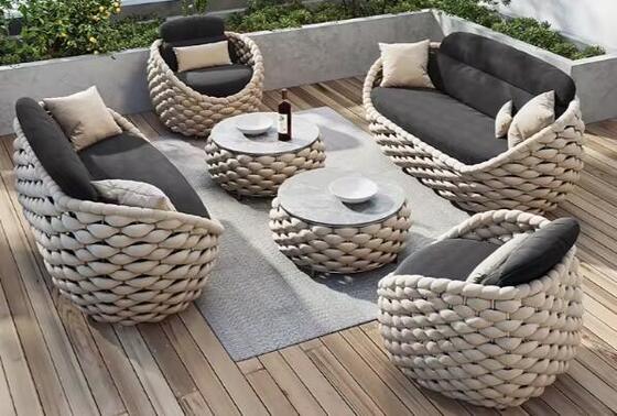 High quality rope Outdoor Garden Sofa Set Waterproof Cushions-Durable Patio Furniture For Apartment