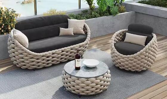 High quality rope Outdoor Garden Sofa Set Waterproof Cushions-Durable Patio Furniture For Apartment
