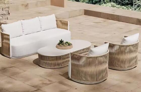 Modern Hotel Garden Sofa Rope Outdoor Sofa Luxury Villa All Weather Patio Outdoor Furniture Set Garden Sofa