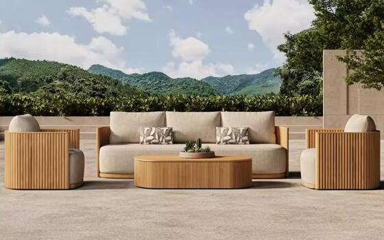 Modern teak wood Garden Sofa Outdoor Sofa Luxury Villa All Weather Patio Outdoor Furniture Set Garden Sofa