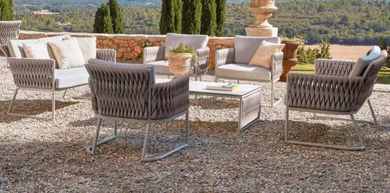 High quality Rope Sofas Outdoor Rattan Wicker Sofa Set with Cushion furniture for hotel