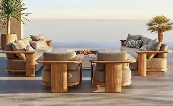 Modern Waterproof Teak Wood Outdoor Sofa Villa Park Garden Patio Hotel Furniture