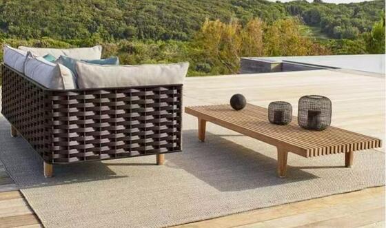 Modern Style Teak Wood Garden Sofa Chair Waterproof Fabric Outdoor Furniture with Rope for Hotels and Villas