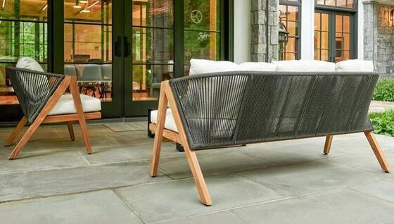 Factory Direct Villa Courtyard Luxury Teak Wood Garden Round Couch Sofa Set Modern Design Waterproof Farmhouse Teak Wood Garden Sofa Set Outdoor Furniture