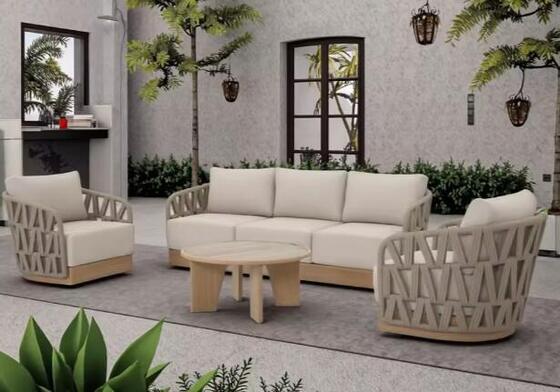 Outdoor Rope sofa Factory Direct Villa Courtyard Luxury Teak Wood Garden Sofa Set