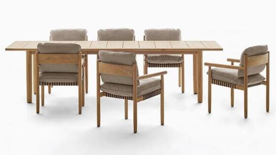 Teak Wood Outdoor Furniture Patio Dining Table 6 Seater Rope Teak Chairs Set Luxury Modern Style