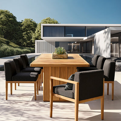 Outdoor Villa teak wood table and chair 8pcs with seat and back cushion