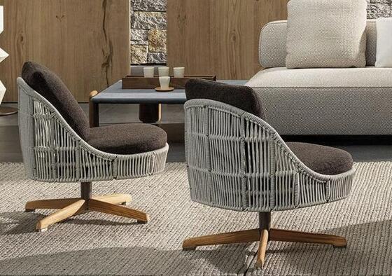 Round design Garden teak wood top table and Rope veaven chairs Patio villa