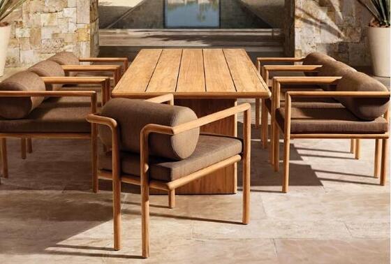 Teak wood outdoor garden round table design Garden table and chairs Patio villa