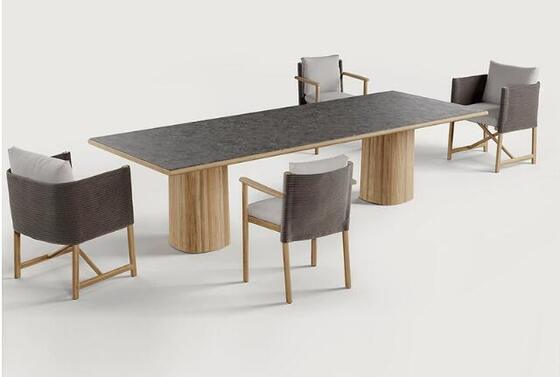 WIcker Rattan Rope Teak Wood Outdoor Garden Round Table Design Garden Table And Chairs Patio Villa