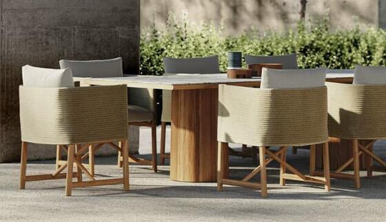 WIcker Rattan Rope Teak Wood Outdoor Garden Round Table Design Garden Table And Chairs Patio Villa