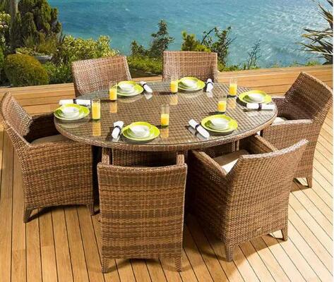 Outdoor round table with weather resistant rattan rope and durable aluminum frame ideal for garden courtyard villa and patio