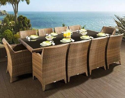 Outdoor table set 11pieces weather resistant UV resistant rattan rope with aluminum frame designed for gardens courtyards and villas